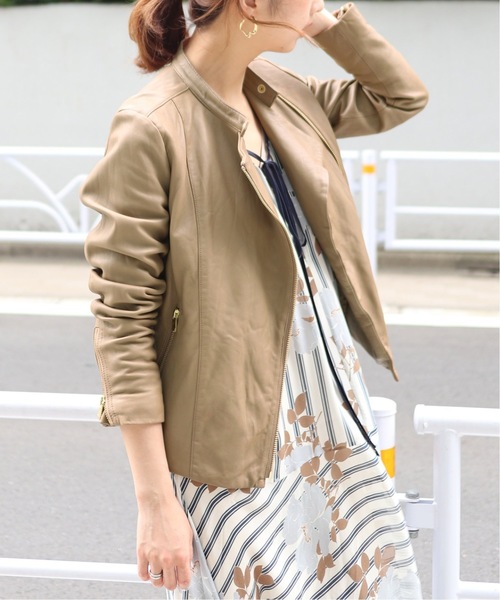 NOBLE ベージュ シングルライダースジャケット