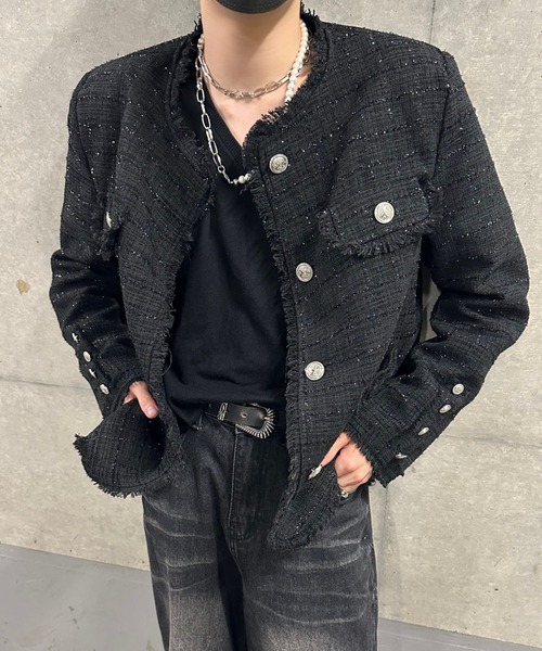 セール】アイドルラグジュアリーツイードジャケット（ノーカラー