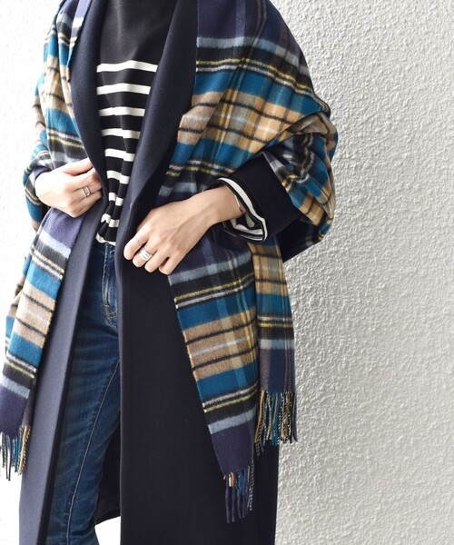 SHIPS別注】JOHNSTONS:カシミヤチェックストール◇（ストール/ショール