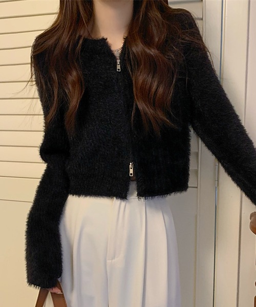 セール】シャギーニット カーディガン ショート丈 モヘアカーディー