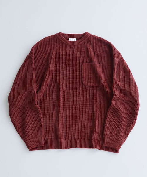 片畦編み ポケット ルーズクルーネックニット MONO-MART│MONO-MART