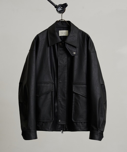 ビンテージライクオーバーサイズレザーブルゾン（ライダースジャケット