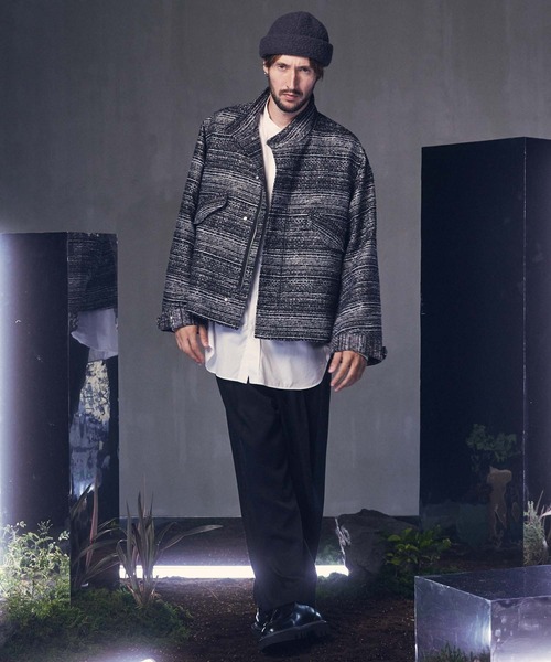 セール】《UNISEX》Mall Tweed Jacquard Dress-Over Short Mods Coat