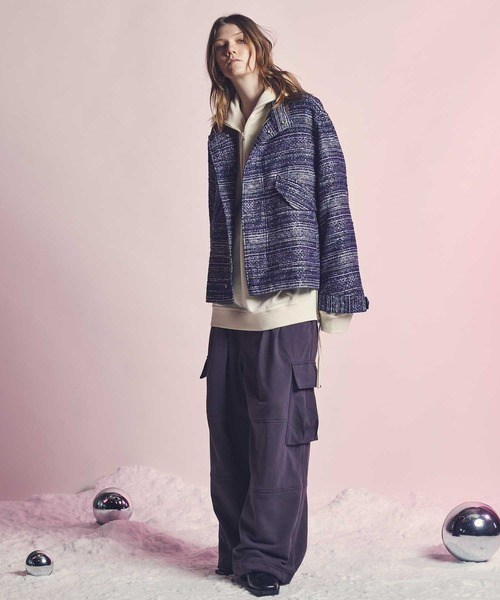 セール】《UNISEX》Mall Tweed Jacquard Dress-Over Short Mods Coat