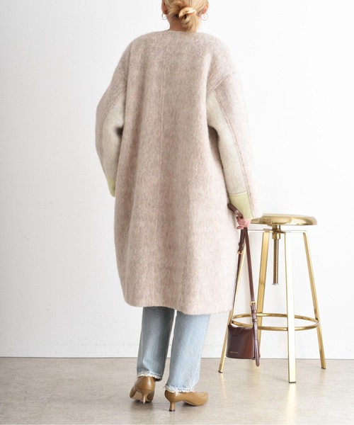 マーブルシャギーロングコート（ノーカラーコート）｜Eimee Law