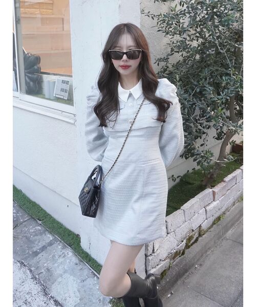 セール】ツイードドッキングミニワンピース（ワンピース）｜dazzlin