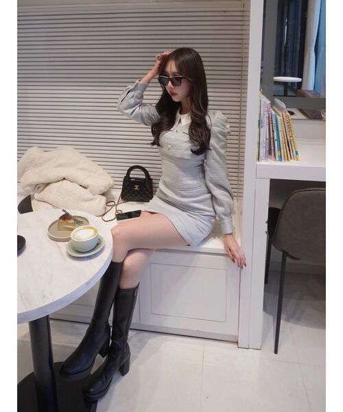 セール】ツイードドッキングミニワンピース（ワンピース）｜dazzlin