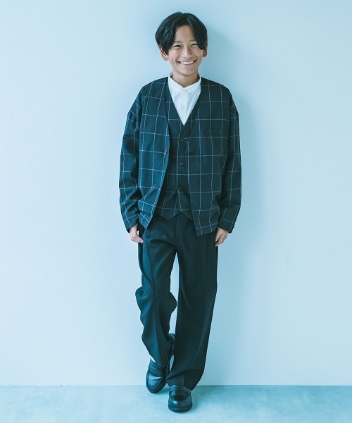 セール】フォーマル チェック柄 ノーカラージャケット セットアップ