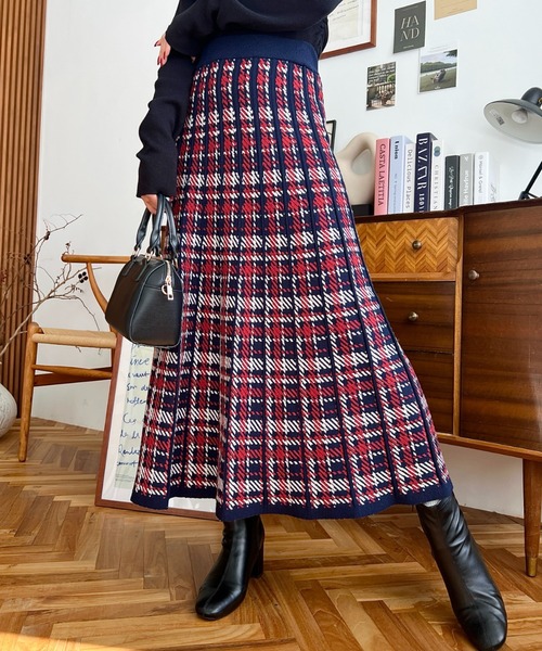 セール】チェック柄プリーツニットスカート（スカート）｜moment+