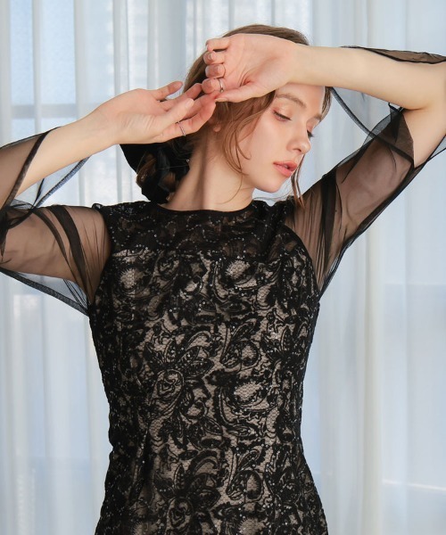ANDRESD】leaf embroidery back design dress 結婚式 パーティードレス