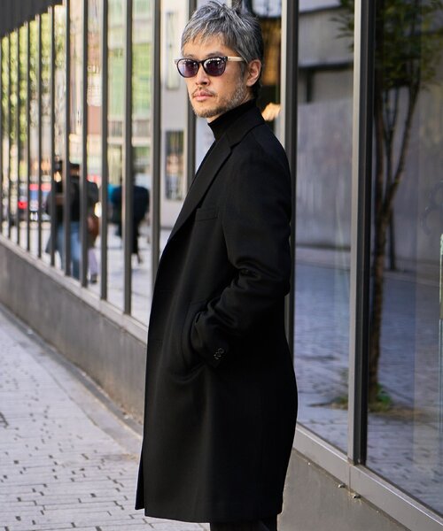 新品タグ付き エディフィス チェスターコート レーヨン混 ブラック L