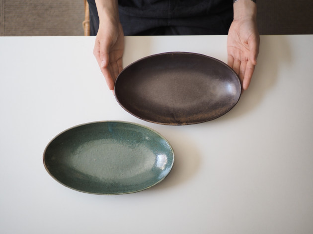 及川静香 緑釉舟形鉢