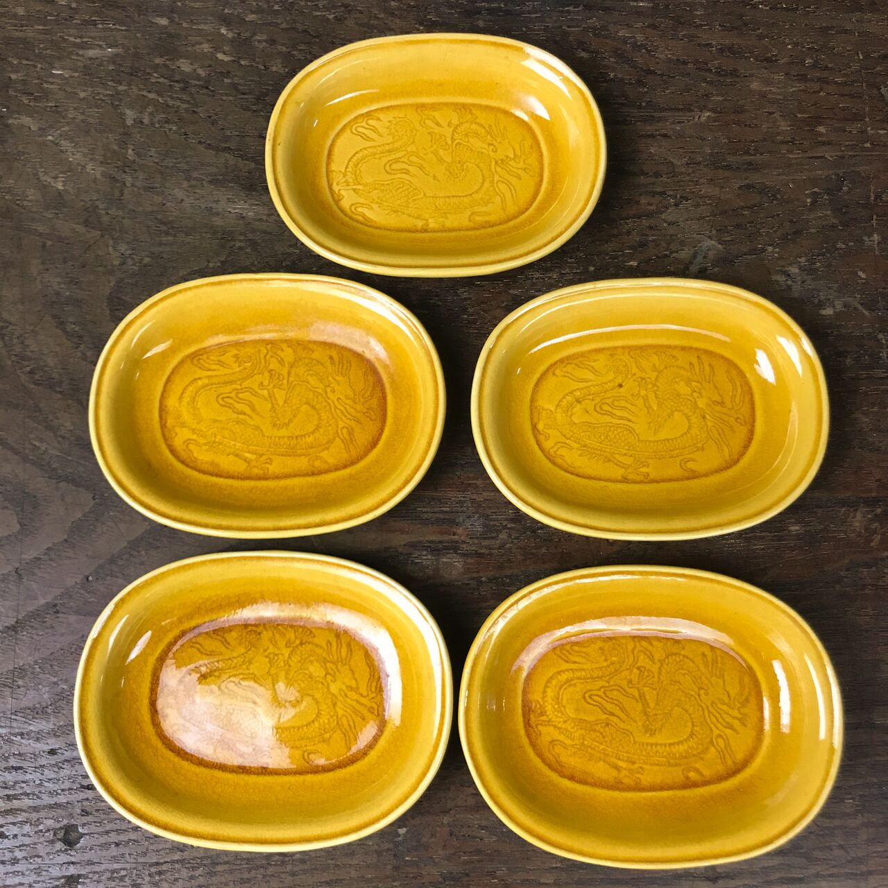 淡路珉平焼雲龍文四方隅切角皿4枚 [B25356] 淡路珉平焼雲龍文四方隅切