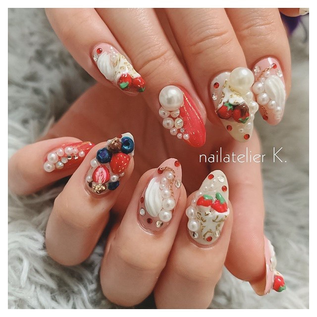 3D/スイーツ/フルーツ/レッド/ブラウン - nailatelier_kのネイル