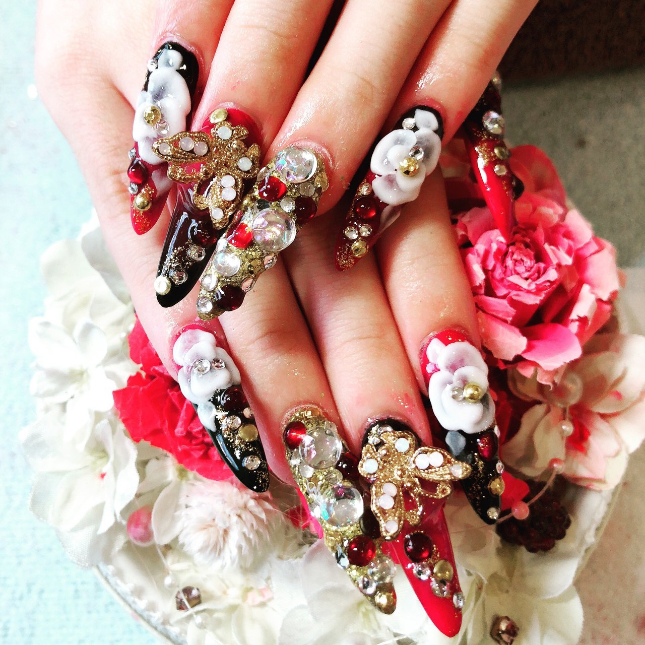 即日発送可能成人式ネイルチップロングポイントギャル成人式サイズ変更