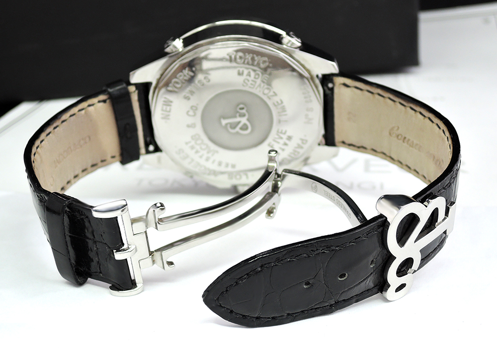 JACOB&CO ファイブタイムゾーン47mm JC-3 SSx黒革 ダイヤベゼル 保証書
