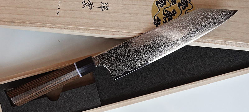 関兼次 瑞雲 ダマスカス切付型牛刀 21cm