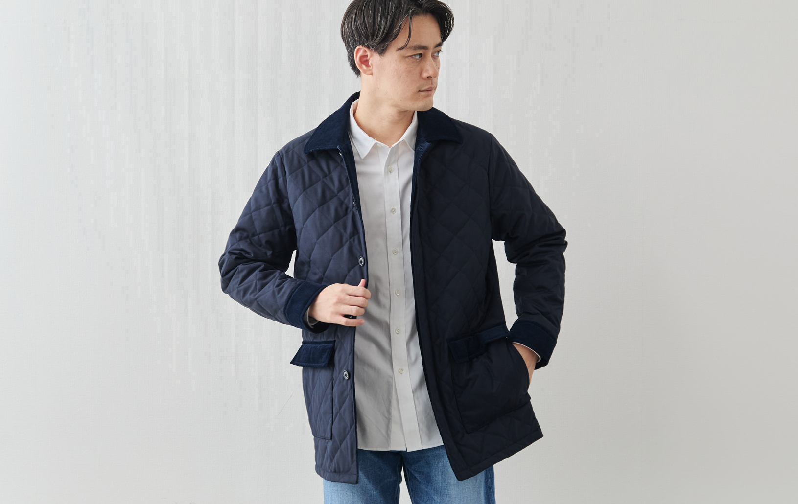 7 Days ウールライク キルティングジャケット/ウォッシャブル/ネイビー