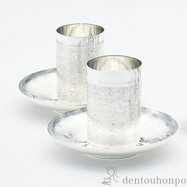 送料無料】 銀製 湯呑 岩石 茶托付 小 / 湯呑み 湯のみ セット 湯飲み