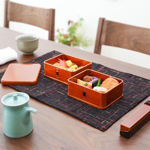 飛騨春慶 福壽漆器店 隅丸二段弁当箱 伝統工芸品 木製 弁当箱／箸箱