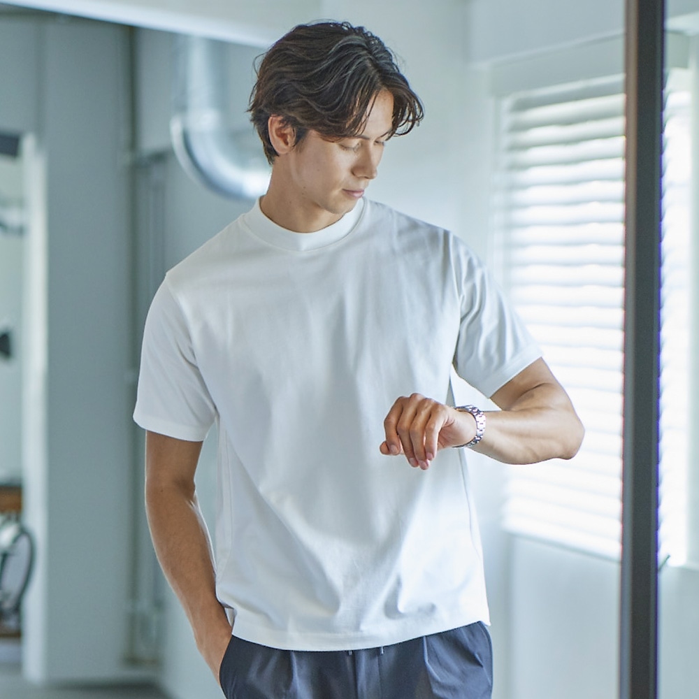 再入荷】Mellow T-シャツ 変形モックネック ALBINIコットン 半袖