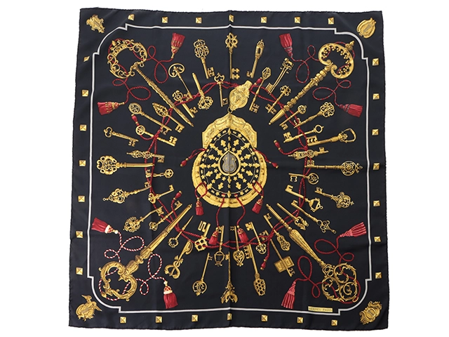 エルメス カレ90 LES CLES 鍵 スカーフ シルク ネイビー HERMES