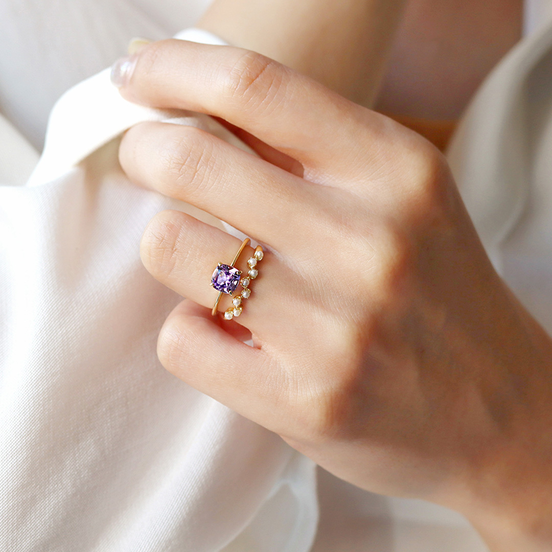 アメジスト(ライラックカラー) K18/PTリング・セラム | 2月誕生石