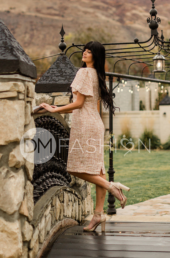 Victoria Beige Sequins Tweed Dress - DM Exclusive- FINAL SALE – DM