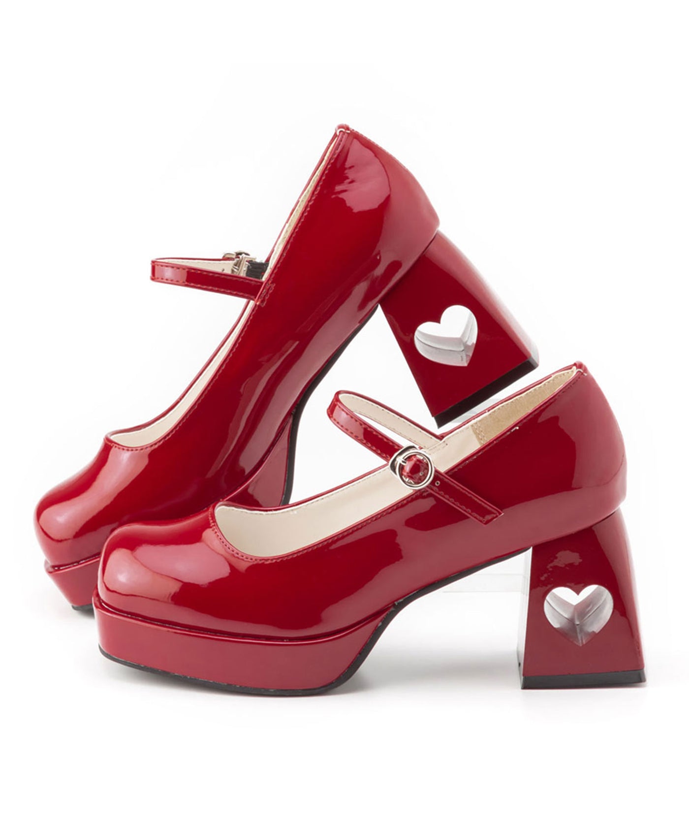 夢展望 deary パープル リボン ハート ヒール ミュール ハートヒール