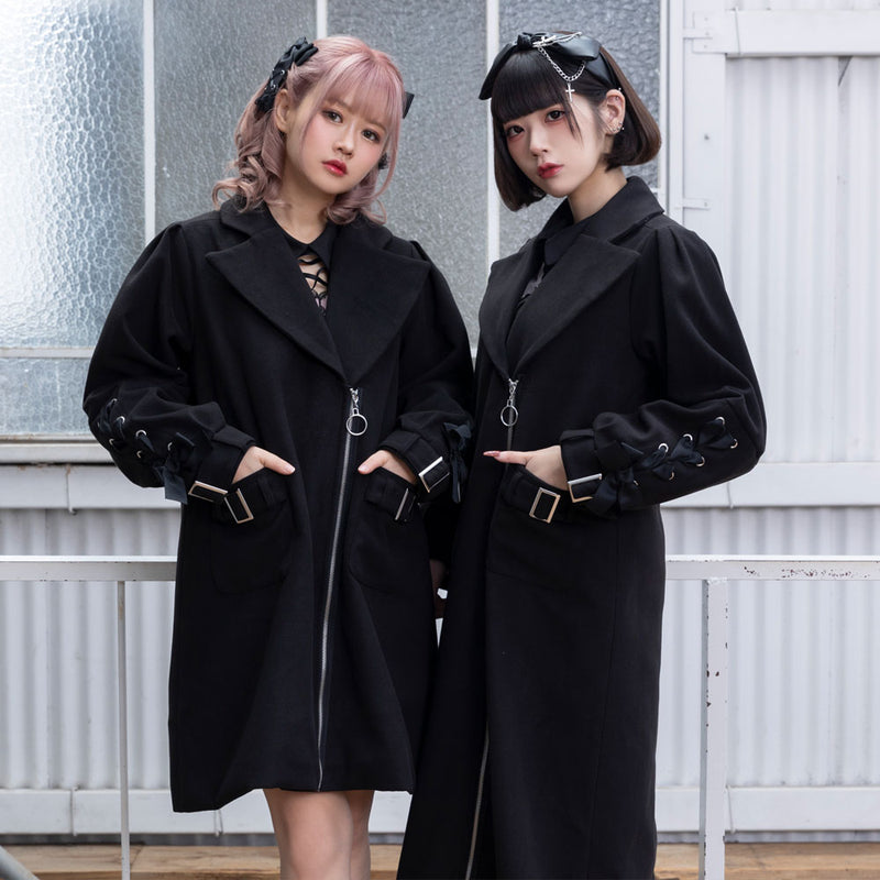 フロントジップレースアップチェスターコート – レディース