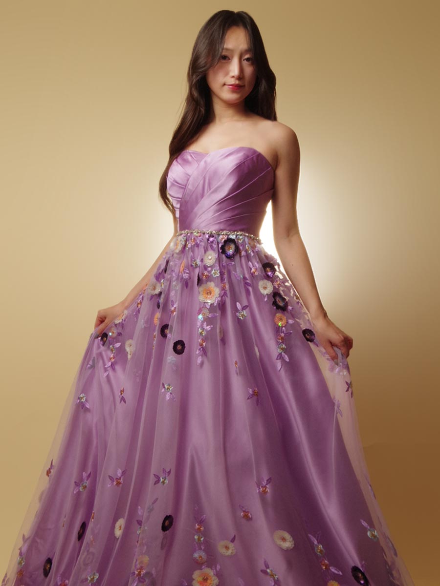 DRESCCO グラデーションパープルオーガンジーロングドレス125cm