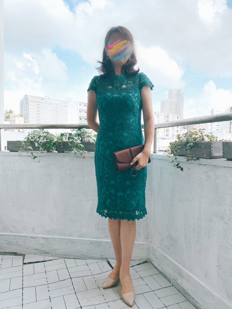 TADASHI SHOJI タダシショウジ YOKEレースグリーンドレス | 結婚式