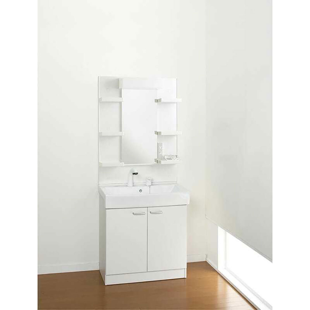 リフレスタンド W750 洗面化粧台 セット ホワイト シャワー水栓 1面鏡