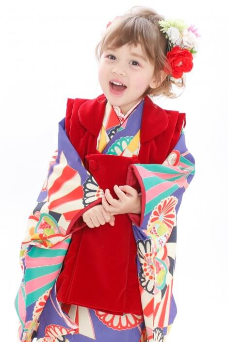 七五三3歳女の子 アンティーク着物 レンタル 青