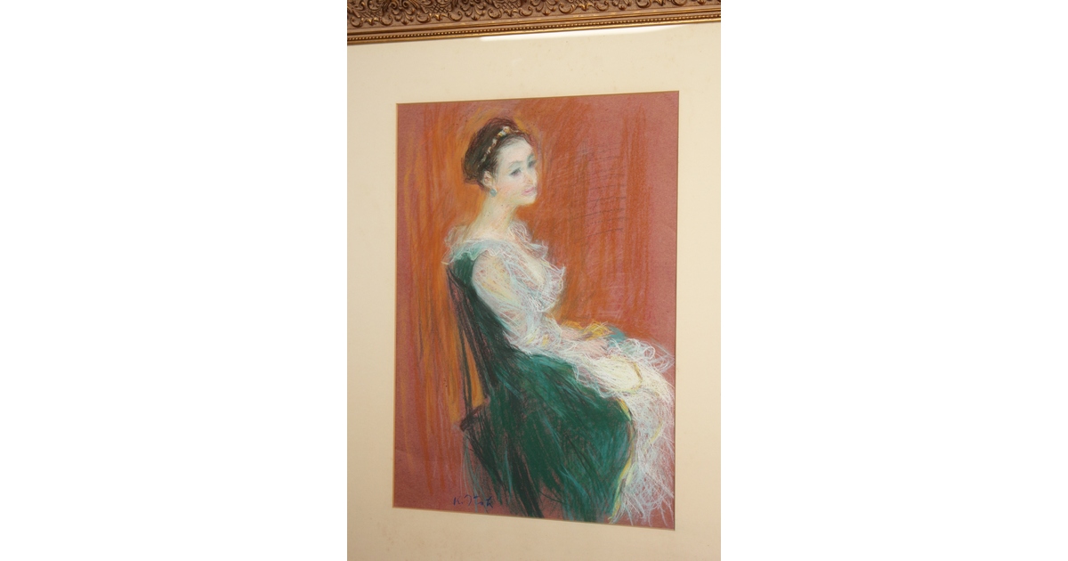 伊藤清長【女性像】パステル画 Z055｜骨董店 のびる 古美術 骨董 和風