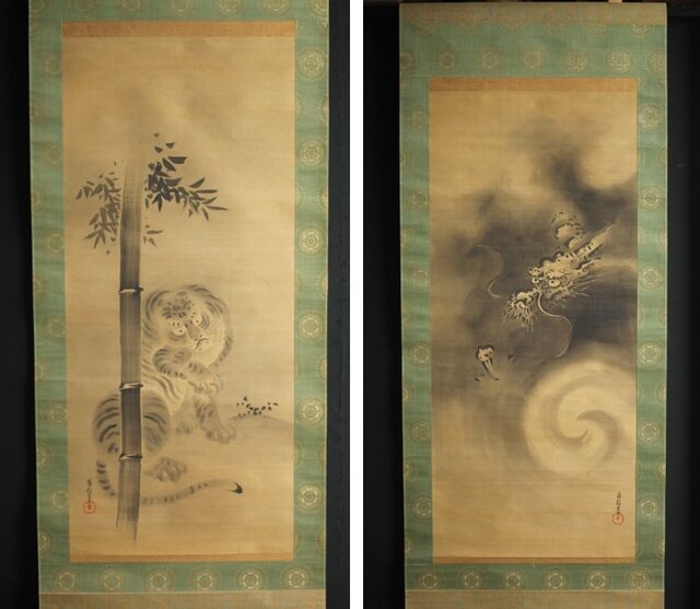 真作/狩野岑信/竹に鶴図/祝掛軸/正月掛軸/掛軸/名家伝来/AK-403 真作