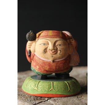 倣 聾中倬 平櫛田中写 福聚大黒天尊像/福徳恵比寿天尊像 彩色木彫 X355
