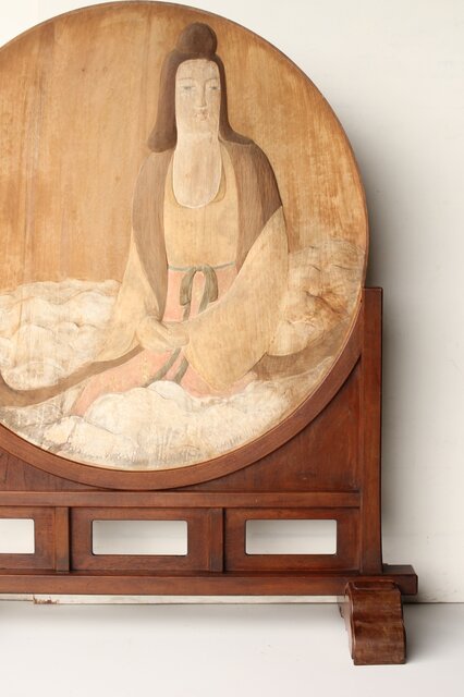 石川確治 木彫彩色【天女】円形レリーフ X590｜骨董店 のびる 古美術