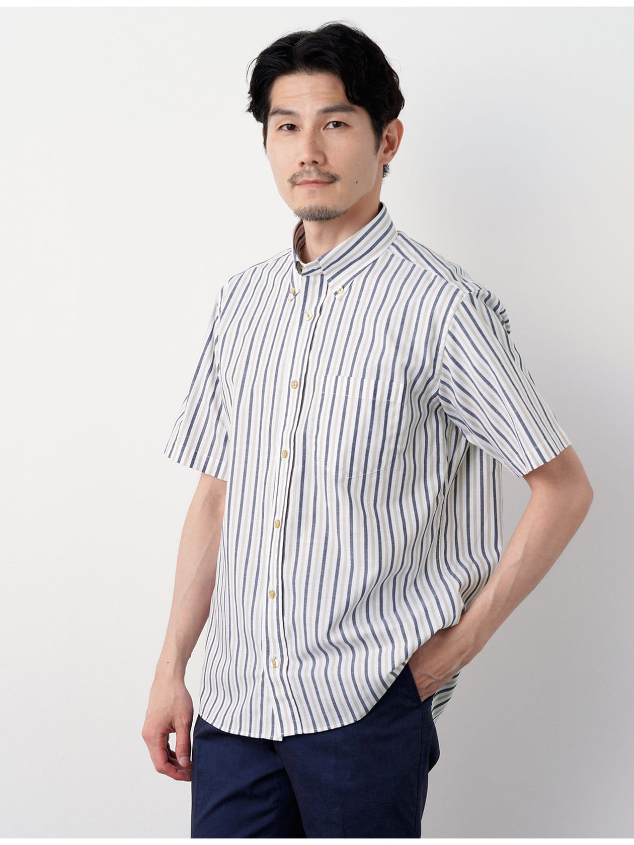 スペシャルプライス】オルタネートスラブストライプ半袖シャツ