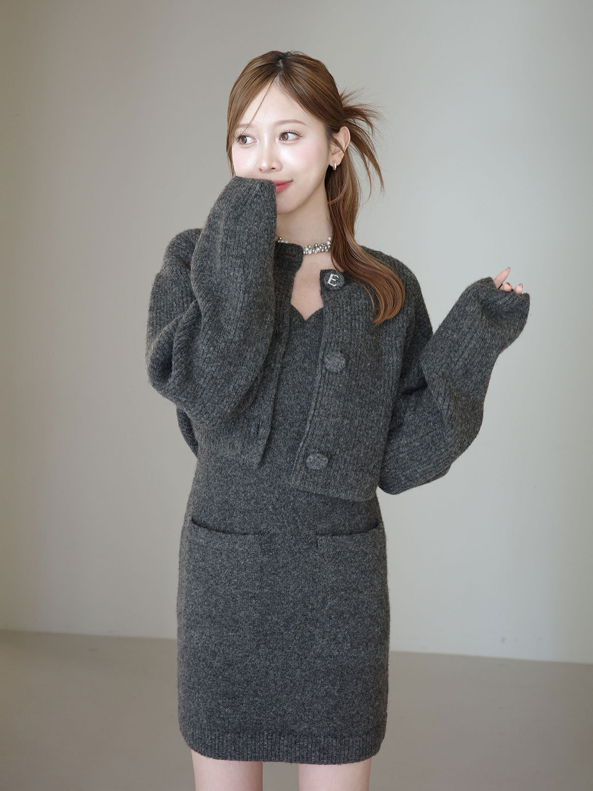 ロゴボタンニットセットワンピース