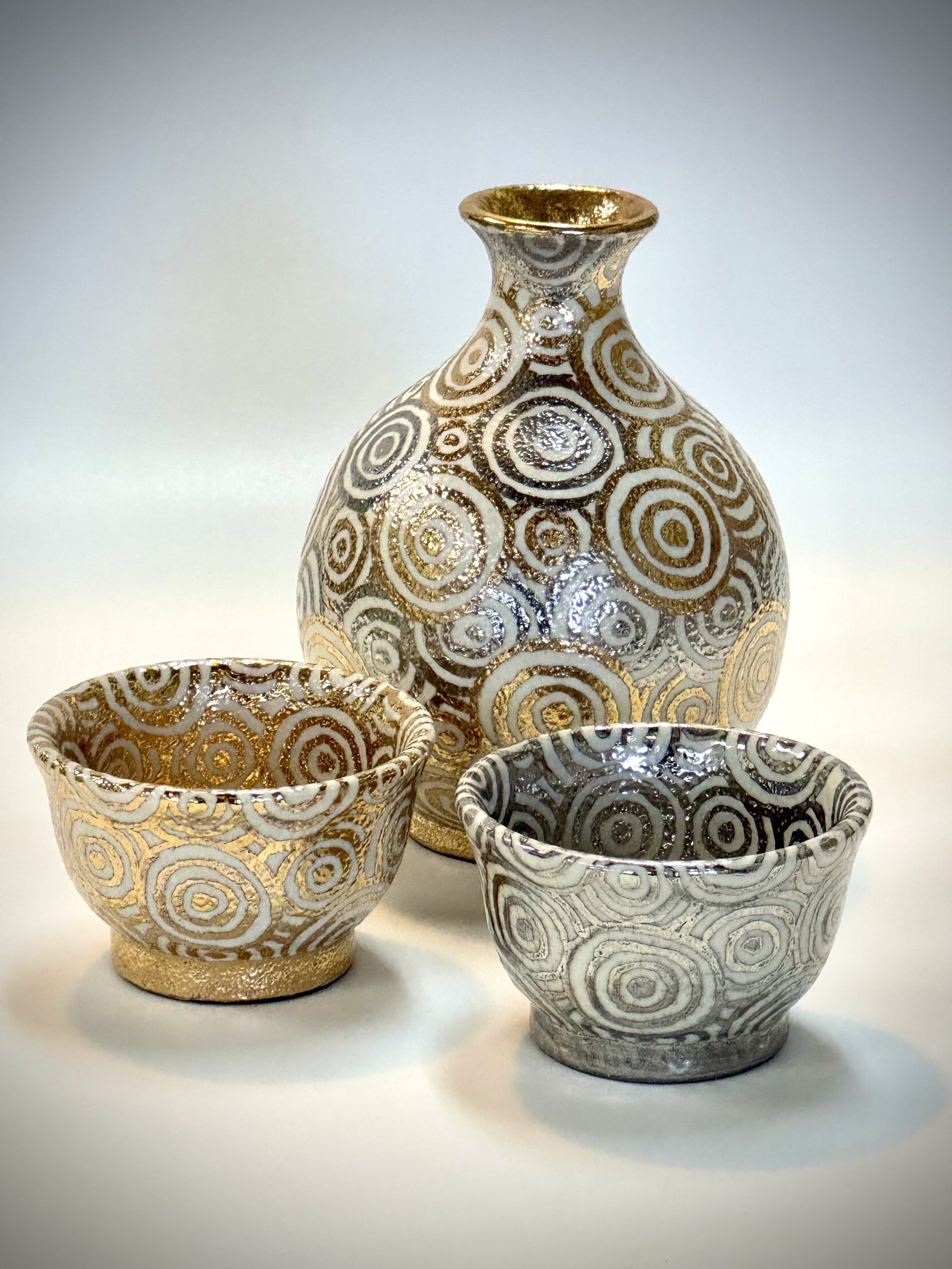 熊本栄司 陶器鉢 鉢皿セット 黒×金ドット 作家鉢 新品 サイン入り 高級