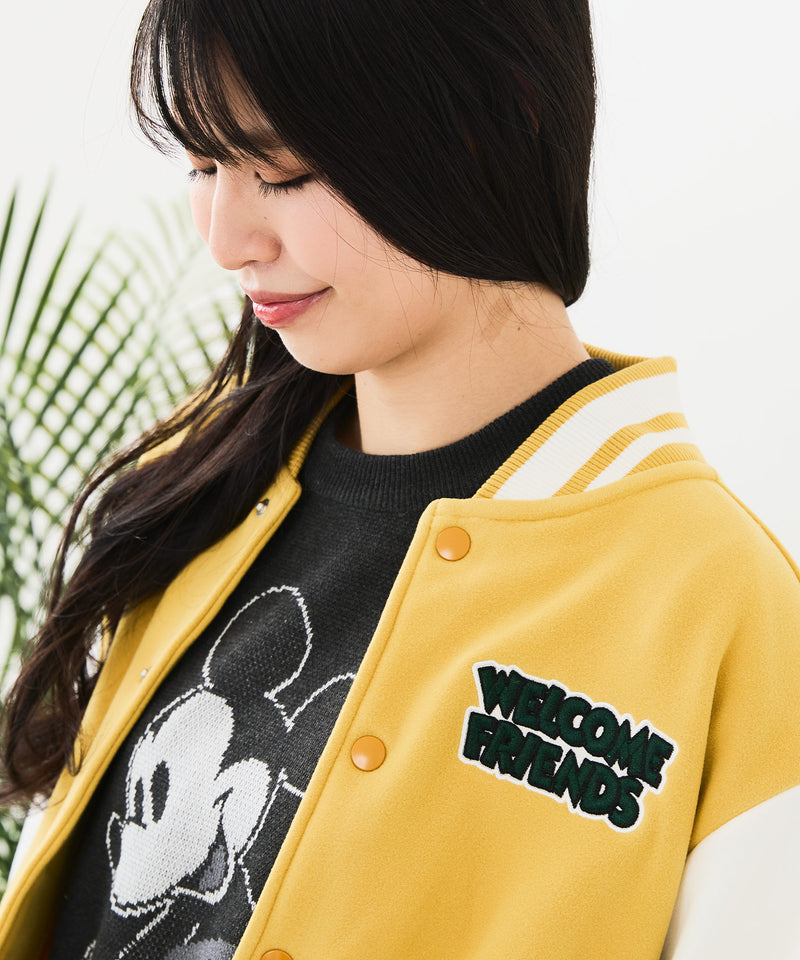 Disney/ディズニー】MICKEY MOUSE/ミッキーマウス 袖切替 ワッペン刺繍