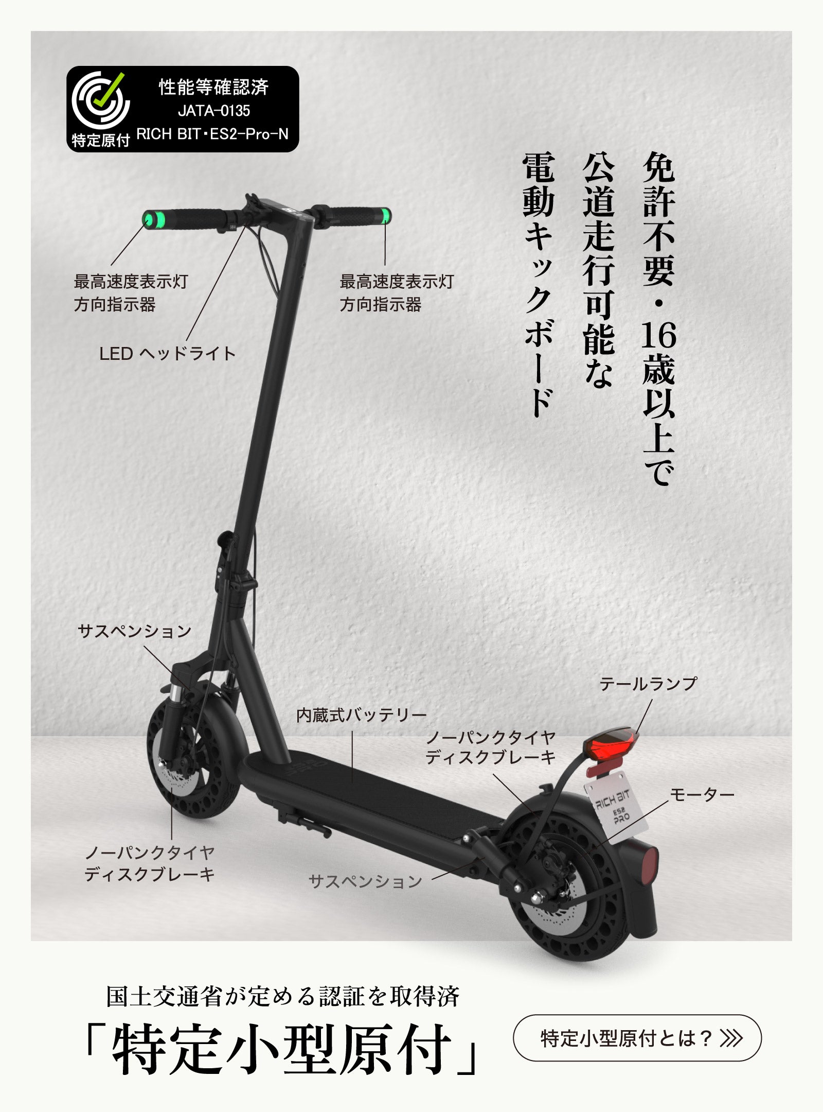 RICHBIT ES2 Pro☆特定小型原付 電動キックボード （免許不要・公道