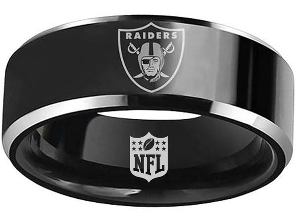 Las Vegas Raiders Ring Black and Silver Tungsten Wedding Ring