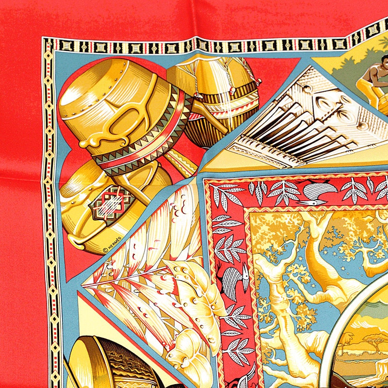 エルメス カレ90 シルク スカーフ Au Son du Tam Tam Hermes Scarf