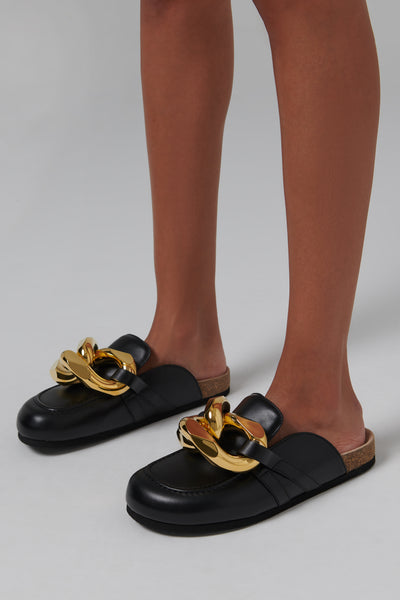 J.W. Anderson Black Chain Detail Leather Mules