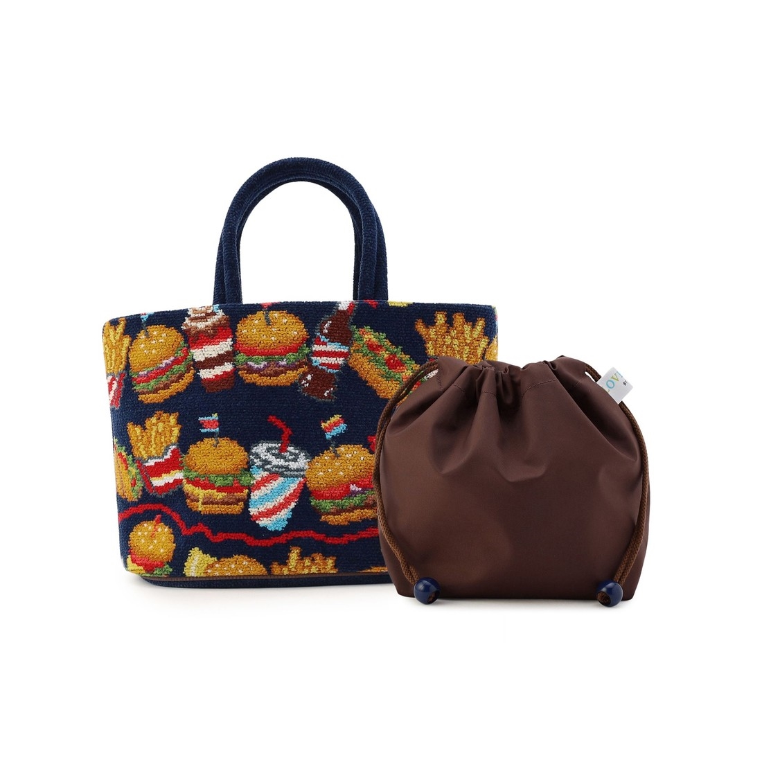 バーガーショップ 巾着付きバッグ L/BUR-257131(ネイビー): LOVERARY