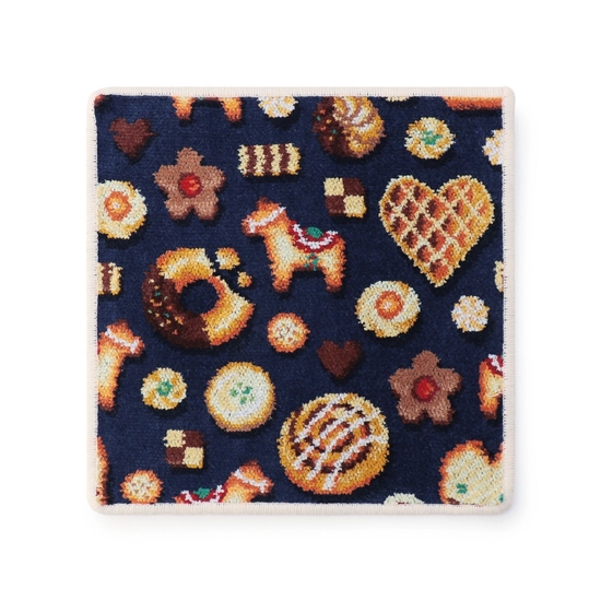 フィーカタイム ハンカチ（WEB限定）(ネイビー×ターコイズブルー