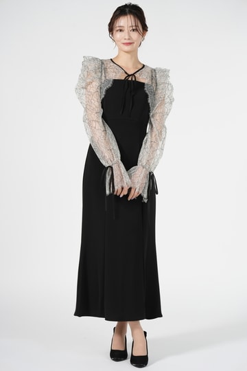 SNIDEL 総レースボレロ付きレイヤードブラックドレス (S〜M) を