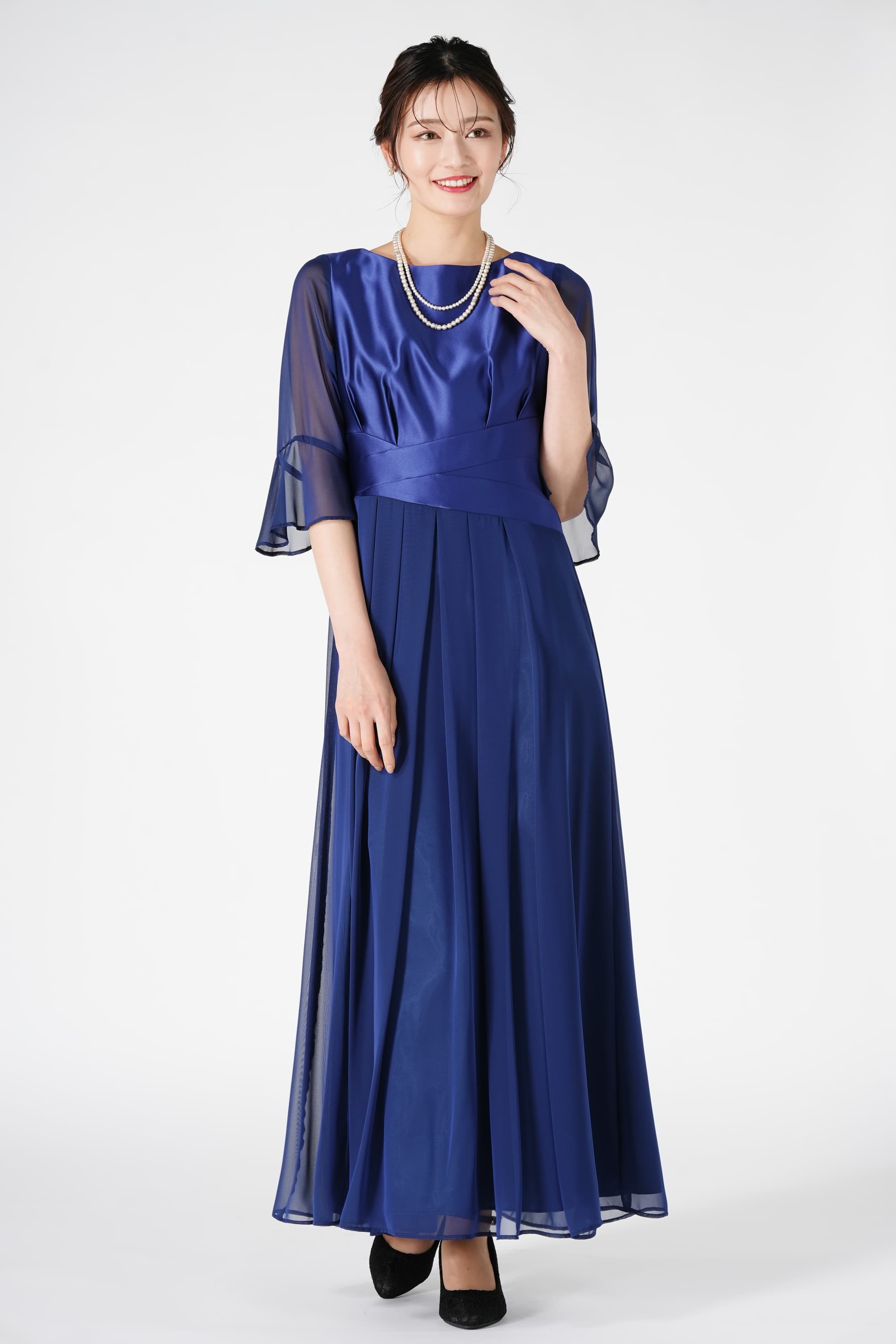 AIMER クラシカル上品ネイビーロングドレス (M) をレンタル - 結婚式